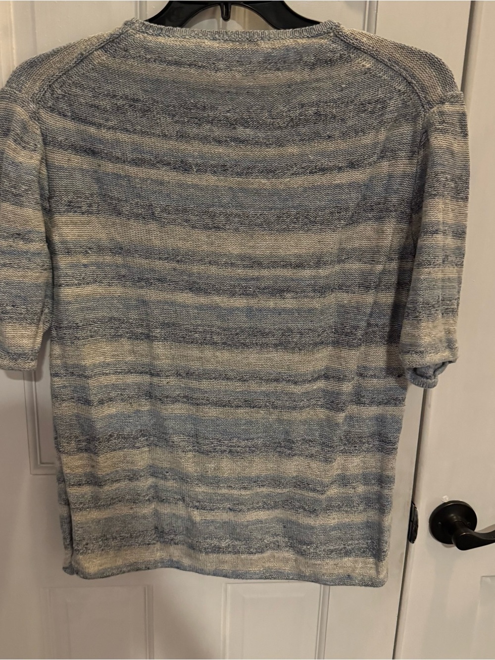 Inis Meáin 100% Linen Striped Knit Sweater T-Shirt Blue Cream Made in Ireland M - Picture 2 of 4